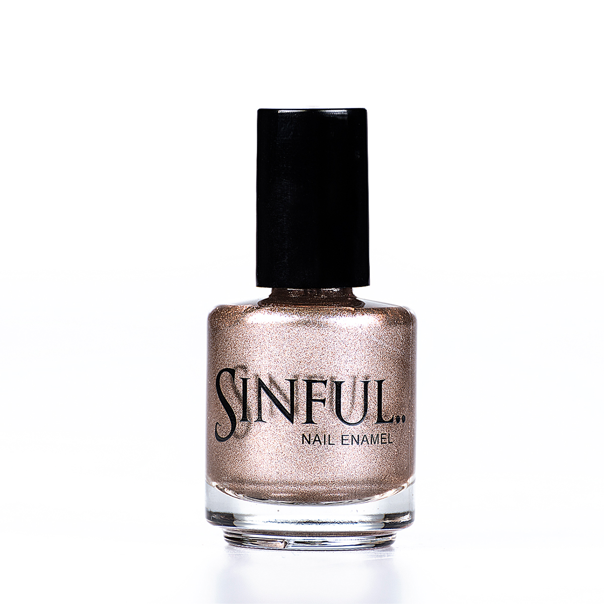 Foil finish gold with a slight rose gold tint. Sinful polishes are long lasting and chip resistant, however we do recommend using a Top Coat to finish every polish. This adds a high shine finish and extends the polish wear-time. 15ml