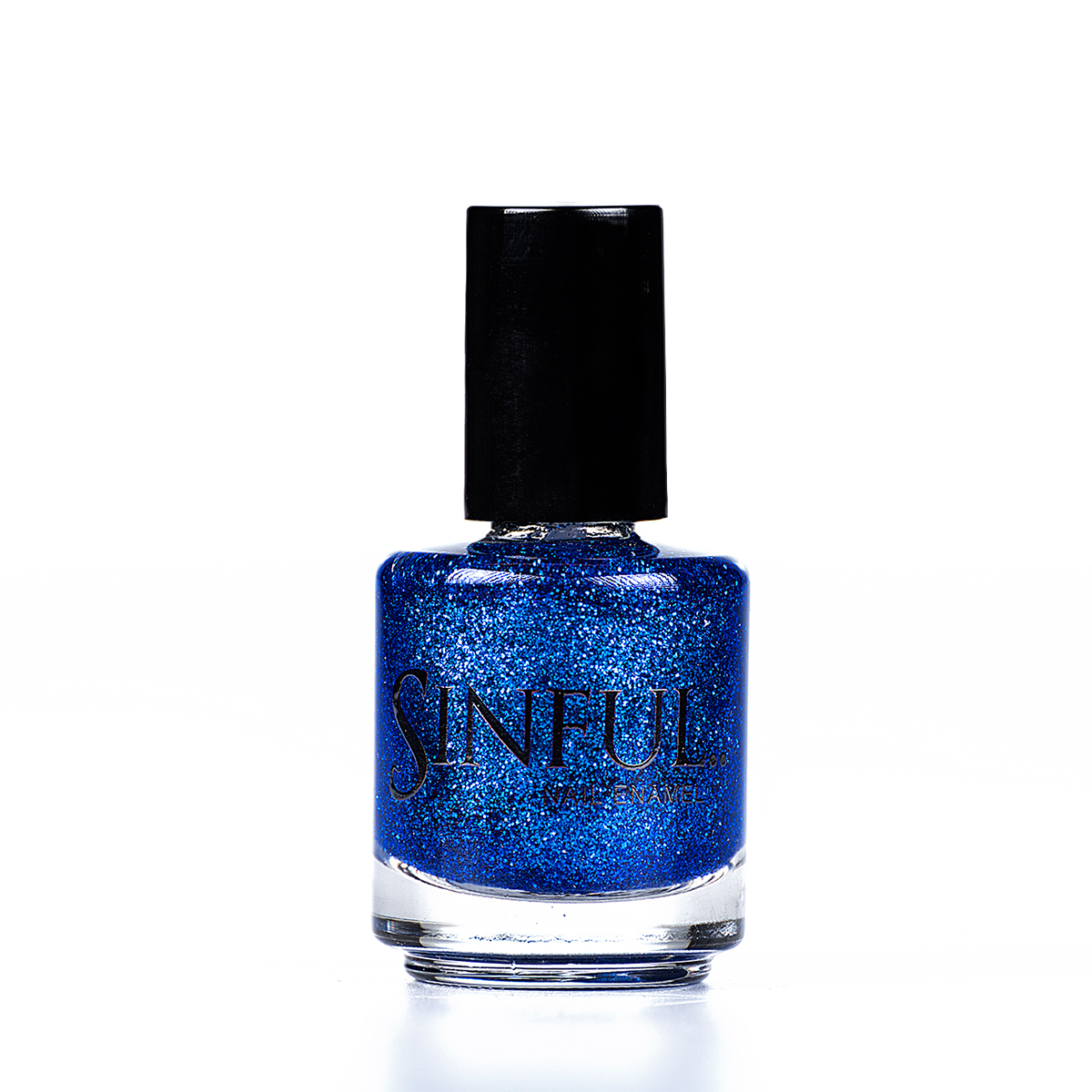 Sapphire blue glitter. Sinful always recommends applying two coats of polish to give a solid colour, then applying top coat to extend the wear-time of the polish. 15ml
