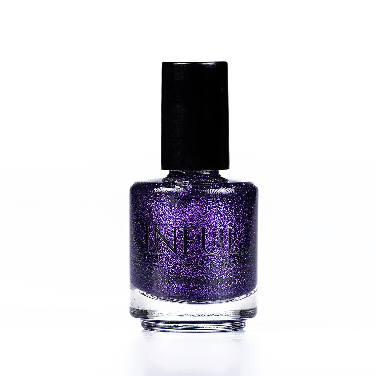 Vibrant purple glitter. Sinful polishes are long lasting and chip resistant, however we do recommend using a Top Coat to finish every polish. This adds a high shine finish and extends the polish wear-time. 15ml