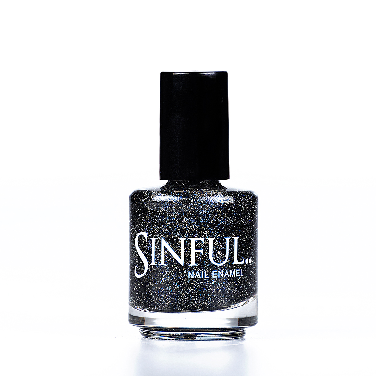Black and pewter glitter. Sinful always recommends applying two coats of polish to give a solid colour, then applying top coat to extend the wear-time of the polish. 15ml